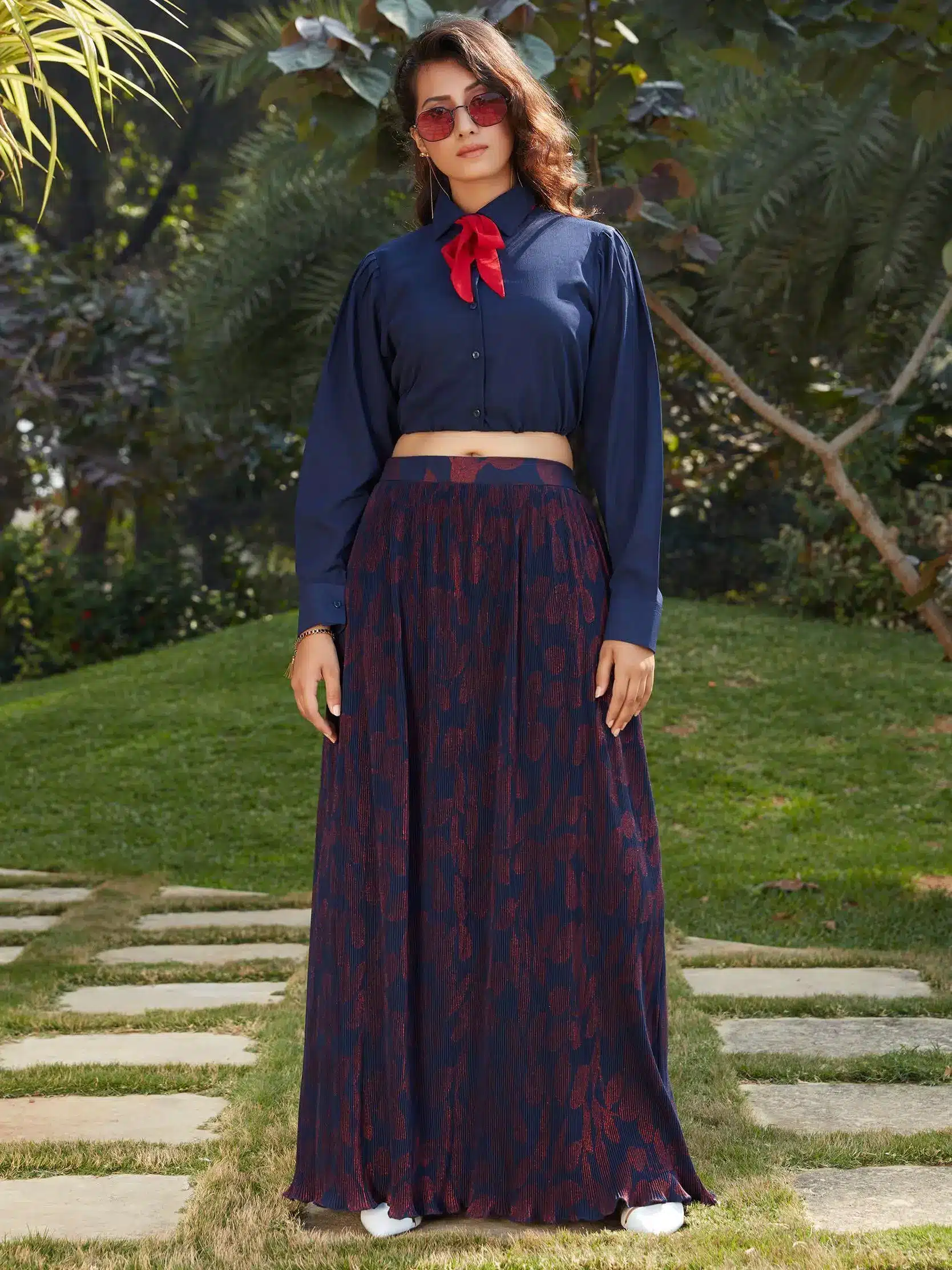 Navy Blue Imported Indo Western Ready To Wear Skirt With Crop Top ...